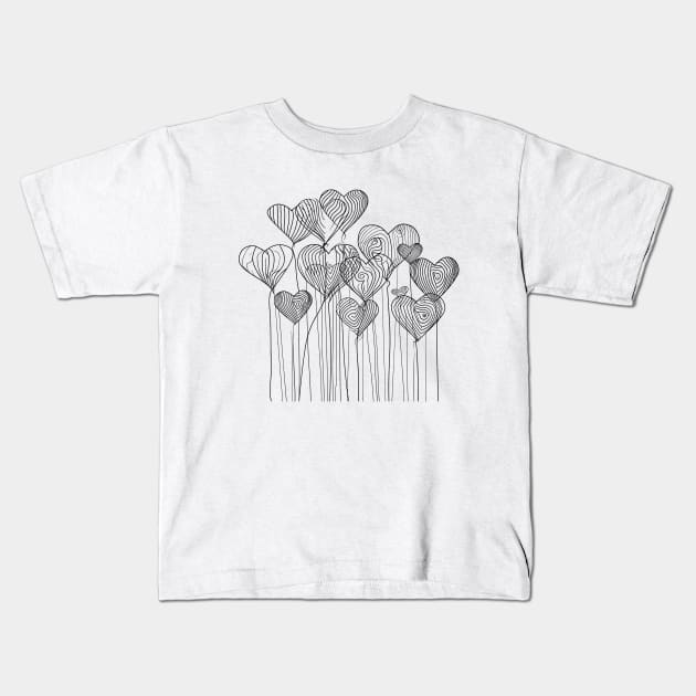 Line Art Valentine romantic Kids T-Shirt by Sara-Design2